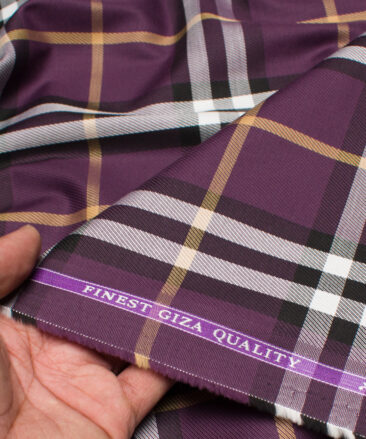 Soktas  Giza Cotton Checks Shirting Fabric (Dark Purple)