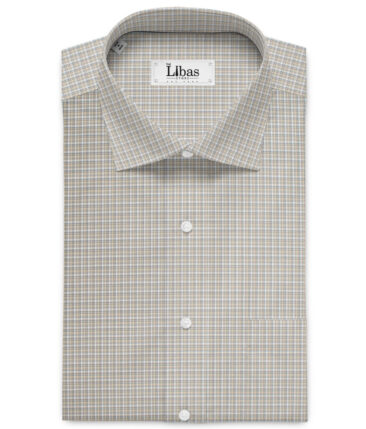 Soktas  Giza Cotton Checks Shirting Fabric (White & Grey)