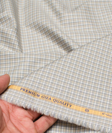 Soktas  Giza Cotton Checks Shirting Fabric (White & Grey)