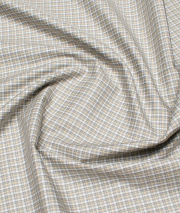Soktas  Giza Cotton Checks Shirting Fabric (White & Grey)