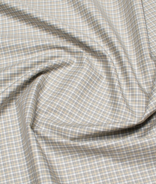 Soktas  Giza Cotton Checks Shirting Fabric (White & Grey)