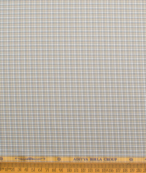 Soktas  Giza Cotton Checks Shirting Fabric (White & Grey)