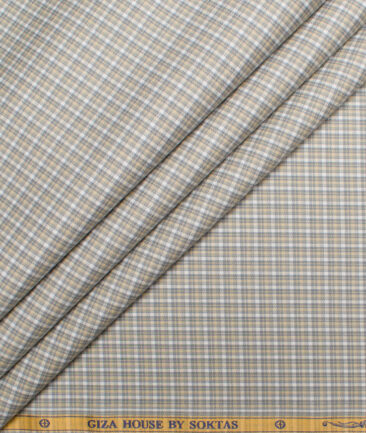 Soktas  Giza Cotton Checks Shirting Fabric (White & Grey)