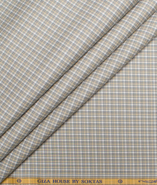 Soktas  Giza Cotton Checks Shirting Fabric (White & Grey)