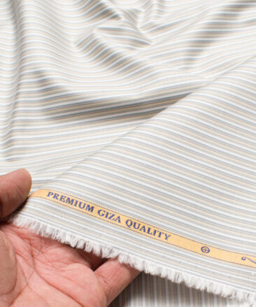 Soktas  Giza Cotton Striped Shirting Fabric (White & Grey)