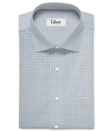 Soktas  Giza Cotton Checks Shirting Fabric (White & Sky Blue)
