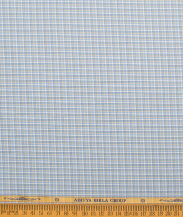Soktas  Giza Cotton Checks Shirting Fabric (White & Sky Blue)