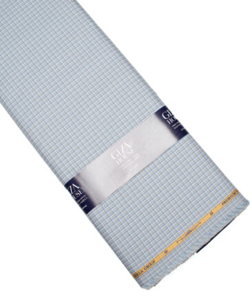 Soktas  Giza Cotton Checks Shirting Fabric (White & Sky Blue)