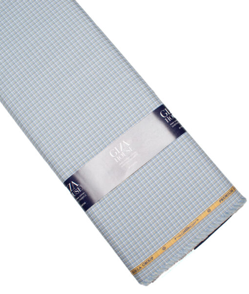 Soktas  Giza Cotton Checks Shirting Fabric (White & Sky Blue)
