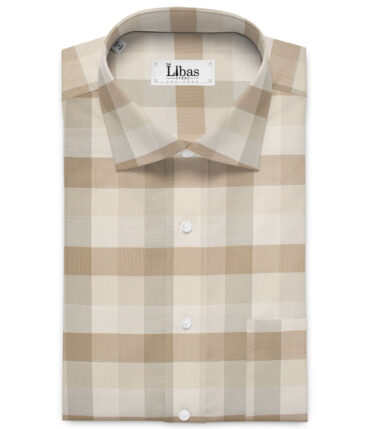 Soktas  Giza Cotton Checks Shirting Fabric (Cream & Brown)