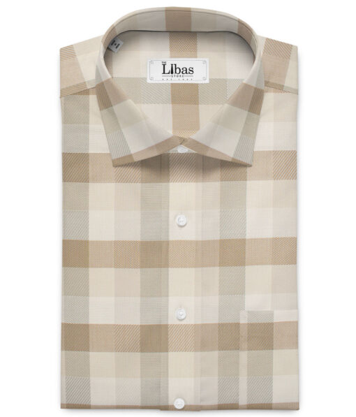 Soktas  Giza Cotton Checks Shirting Fabric (Cream & Brown)