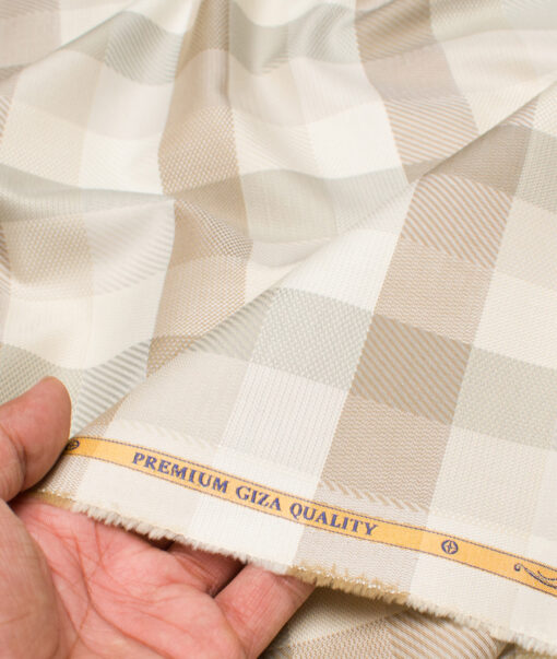 Soktas  Giza Cotton Checks Shirting Fabric (Cream & Brown)