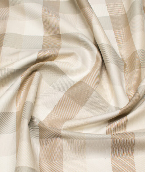 Soktas  Giza Cotton Checks Shirting Fabric (Cream & Brown)