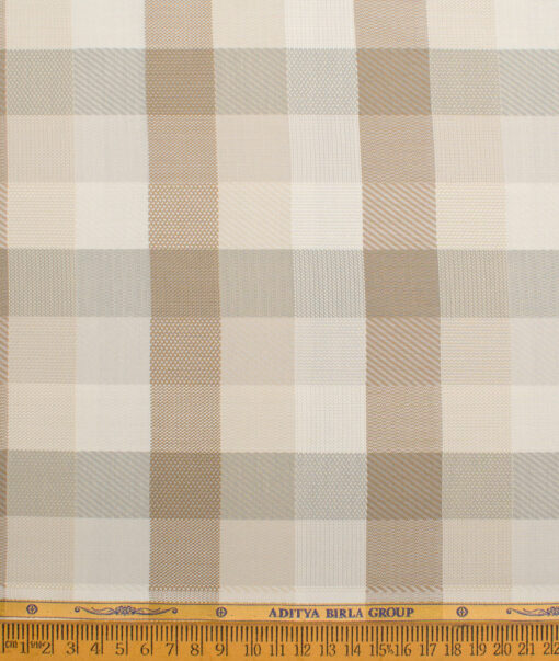 Soktas  Giza Cotton Checks Shirting Fabric (Cream & Brown)