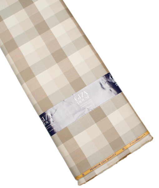 Soktas  Giza Cotton Checks Shirting Fabric (Cream & Brown)