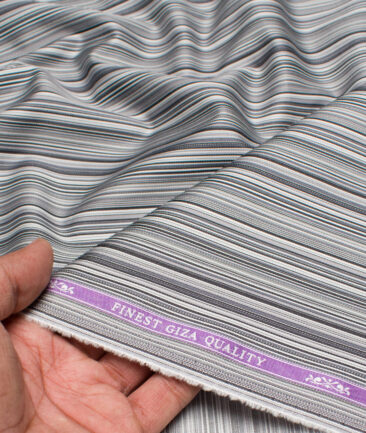 Soktas  Giza Cotton Striped Shirting Fabric (Grey)