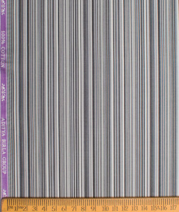 Soktas  Giza Cotton Striped Shirting Fabric (Grey)