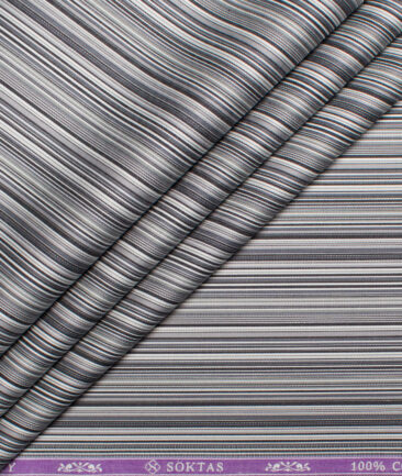 Soktas  Giza Cotton Striped Shirting Fabric (Grey)