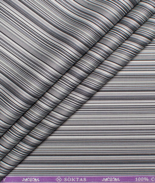 Soktas  Giza Cotton Striped Shirting Fabric (Grey)
