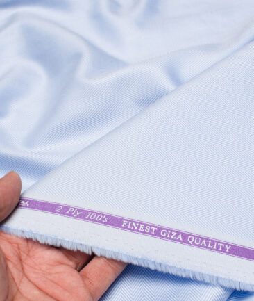 Soktas 100/2 Giza Cotton Striped Shirting Fabric (Light Blue)