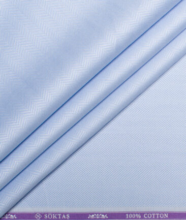 Soktas 100/2 Giza Cotton Striped Shirting Fabric (Light Blue)