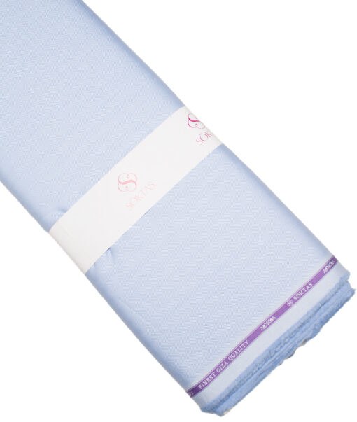 Soktas 100/2 Giza Cotton Striped Shirting Fabric (Light Blue)