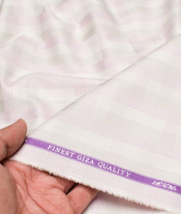 Soktas  Giza Cotton Checks Shirting Fabric (Cream & Purple)