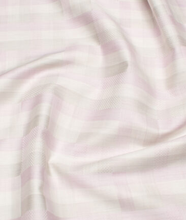 Soktas  Giza Cotton Checks Shirting Fabric (Cream & Purple)