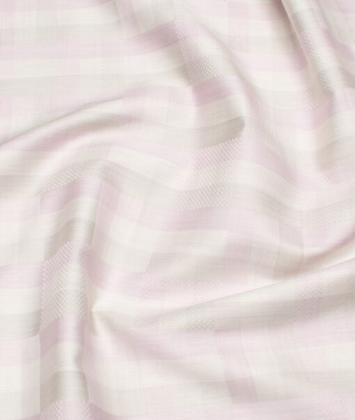 Soktas  Giza Cotton Checks Shirting Fabric (Cream & Purple)