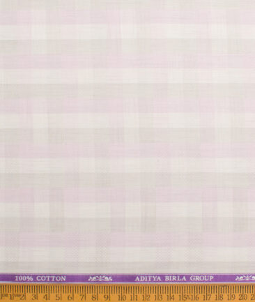 Soktas  Giza Cotton Checks Shirting Fabric (Cream & Purple)