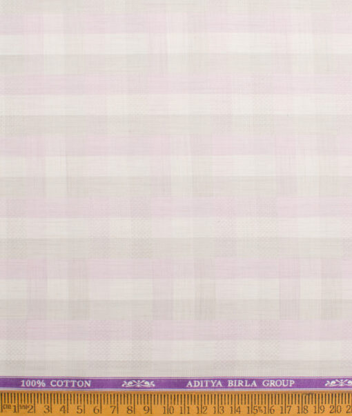 Soktas  Giza Cotton Checks Shirting Fabric (Cream & Purple)