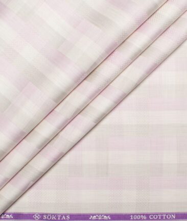 Soktas  Giza Cotton Checks Shirting Fabric (Cream & Purple)