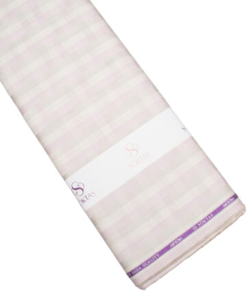 Soktas  Giza Cotton Checks Shirting Fabric (Cream & Purple)