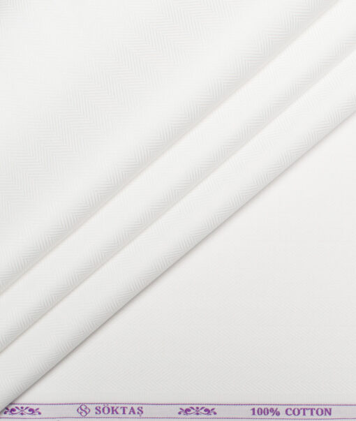 Soktas 100/2 Giza Cotton Striped Shirting Fabric (White)