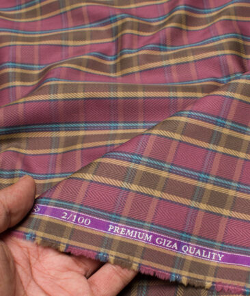 Soktas 100/2 Giza Cotton Checks Shirting Fabric (Wine)