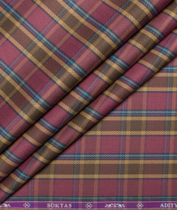 Soktas 100/2 Giza Cotton Checks Shirting Fabric (Wine)