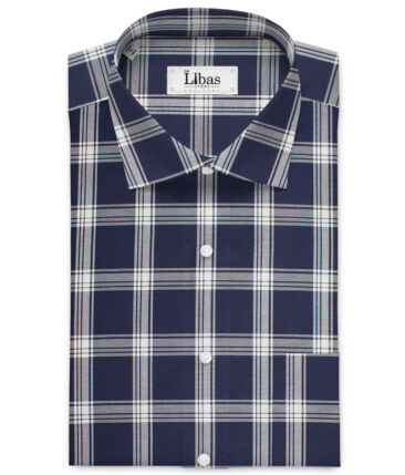 Soktas  Giza Cotton Checks Shirting Fabric (Dark Royal Blue)