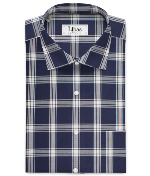 Soktas  Giza Cotton Checks Shirting Fabric (Dark Royal Blue)
