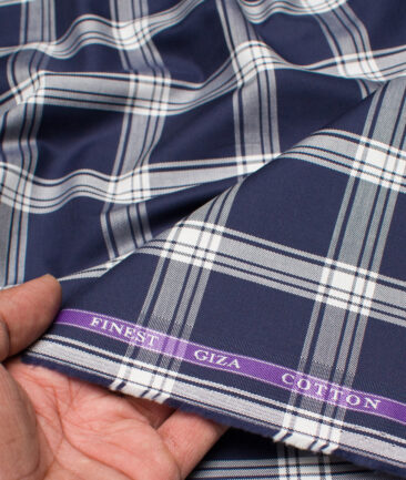 Soktas  Giza Cotton Checks Shirting Fabric (Dark Royal Blue)