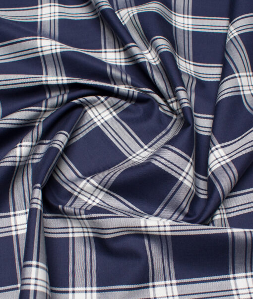 Soktas  Giza Cotton Checks Shirting Fabric (Dark Royal Blue)