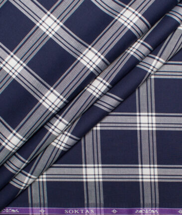Soktas  Giza Cotton Checks Shirting Fabric (Dark Royal Blue)