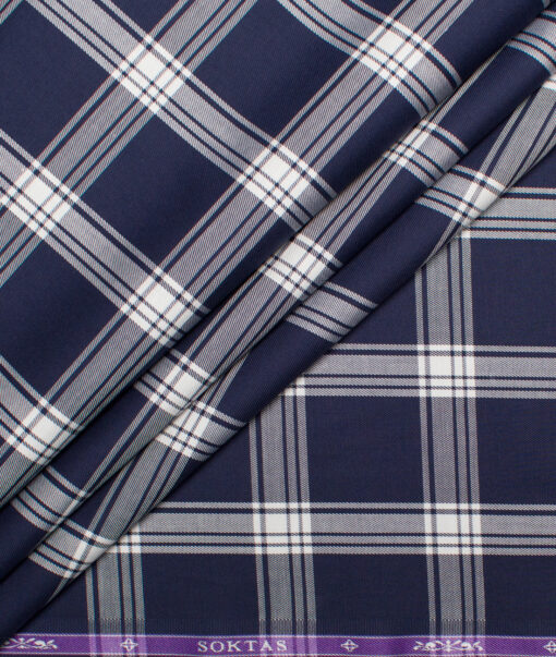 Soktas  Giza Cotton Checks Shirting Fabric (Dark Royal Blue)