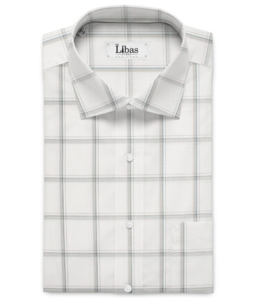 Soktas  Giza Cotton Checks Shirting Fabric (White & Grey)