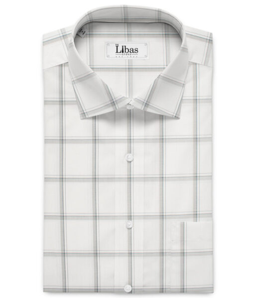 Soktas  Giza Cotton Checks Shirting Fabric (White & Grey)
