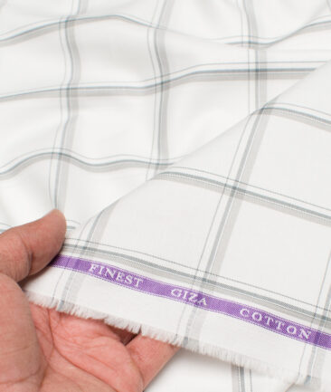 Soktas  Giza Cotton Checks Shirting Fabric (White & Grey)