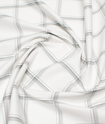 Soktas  Giza Cotton Checks Shirting Fabric (White & Grey)