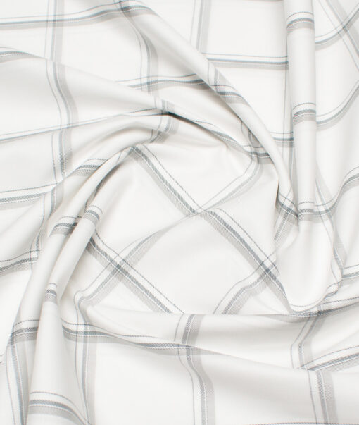 Soktas  Giza Cotton Checks Shirting Fabric (White & Grey)