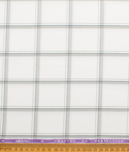 Soktas  Giza Cotton Checks Shirting Fabric (White & Grey)
