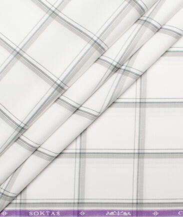 Soktas  Giza Cotton Checks Shirting Fabric (White & Grey)