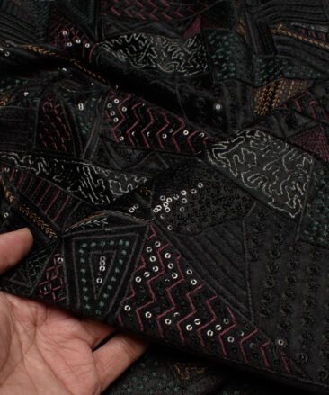 Solino  Velvet  Embroidered  Ethnic Suiting Fabric (Black)